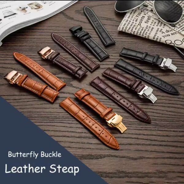 Premium Genuine Leather Watch Band – 20mm, 21mm, 22mm (Multiple Colors & Buckles)