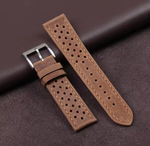 20–22mm Retro Perforated Leather Watch Strap – Genuine Cowhide, Breathable & Stylish