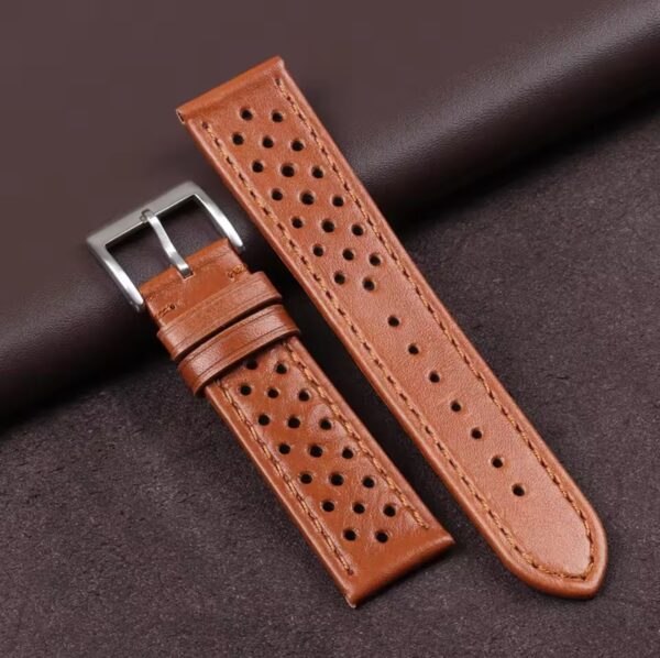 20–22mm Retro Perforated Leather Watch Strap – Genuine Cowhide, Breathable & Stylish - Image 3