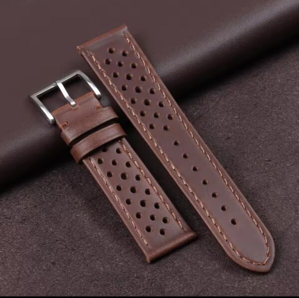 20–22mm Retro Perforated Leather Watch Strap – Genuine Cowhide, Breathable & Stylish - Image 4