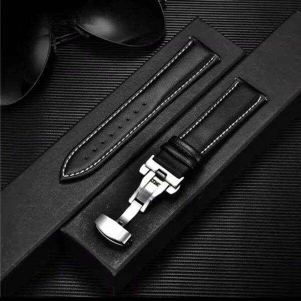 Leather Watchband Strap with Stainless Steel Butterfly Buckle - Image 2