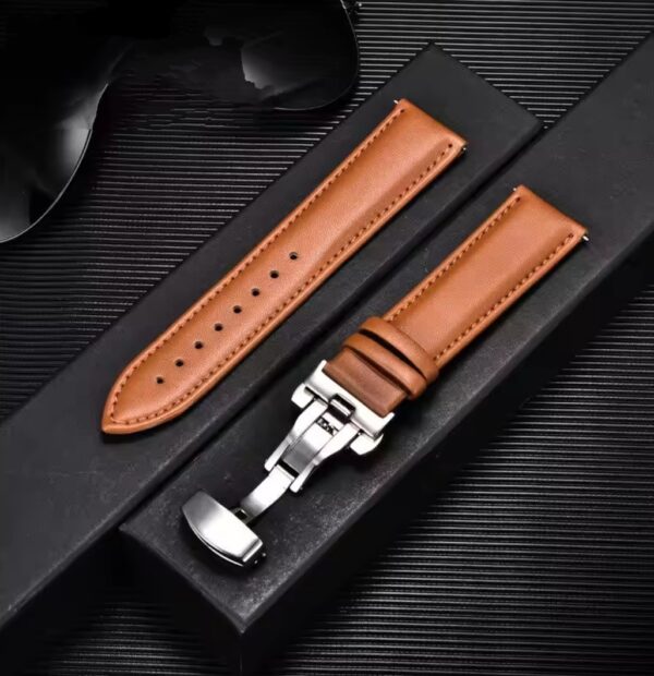 Leather Watchband Strap with Stainless Steel Butterfly Buckle - Image 5