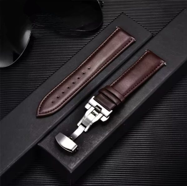 Leather Watchband Strap with Stainless Steel Butterfly Buckle - Image 4