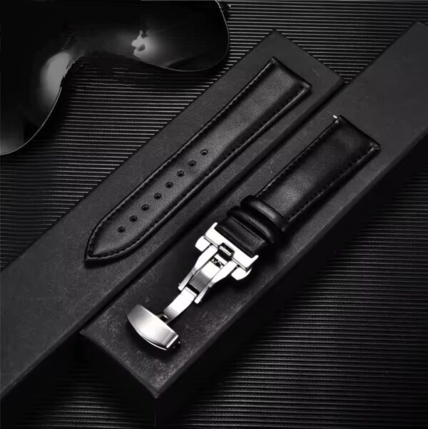 Leather Watchband Strap with Stainless Steel Butterfly Buckle - Image 3