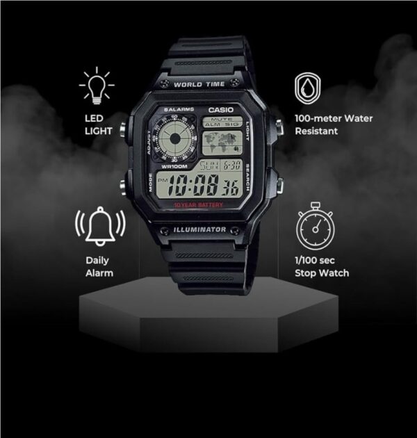 Casio AE1200WH-1A Digital World Time Men’s Watch - Image 2
