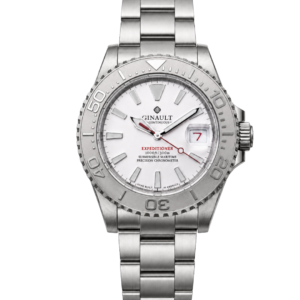 Ginault Expeditioner Pearl White Enamel, Cyclops Crystal & Fully Brushed Bracelet
