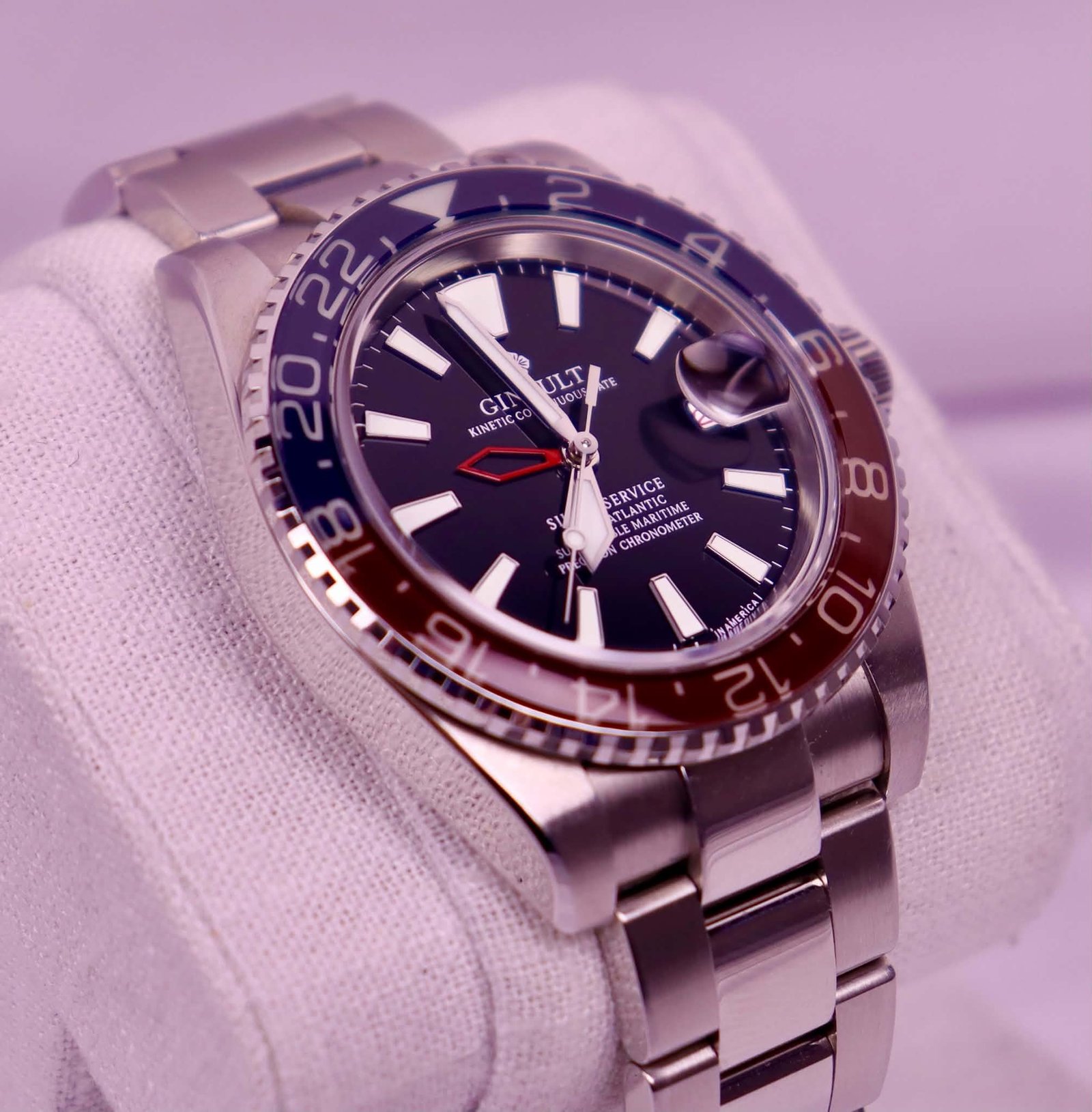 Ginault Trans-Atlantic GMT Automatic – Cyclops Crystal & Center-Polished 93030G Bracelet - Image 11